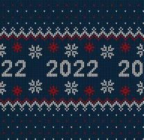 New Year Seamless Knitted Pattern with number 2022. Knitting Sweater Design. Wool Knitted Texture. Vector illustration