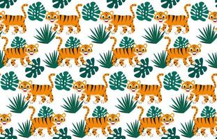 Cheerful cartoon tiger seamless pattern vector illustration.