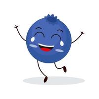 Cute happy blueberry character. Funny fruit emoticon in flat style. vector