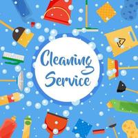 Assorted cleaning items set with brooms, bucket, mops, spray, brushes, sponges. Cleaning service. Cleaning accessories flat style. vector