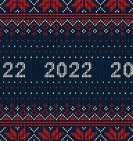 New Year Seamless Knitted Pattern with number 2022. Knitting Sweater Design. Wool Knitted Texture. Vector illustration