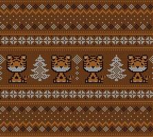 Knitted Christmas and New Year pattern in Tiger. Wool Knitting Sweater Design. Wallpaper wrapping paper textile print. vector