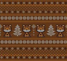 Knitted Christmas and New Year pattern in Tiger. Wool Knitting Sweater Design. Wallpaper wrapping paper textile print. vector