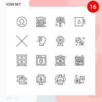 Pack of 16 Modern Outlines Signs and Symbols for Web Print Media such as mind close growth pot baby Editable Vector Design Elements