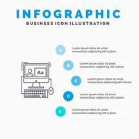 Computer Screen Software Editing Line icon with 5 steps presentation infographics Background vector