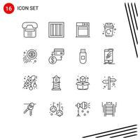 Group of 16 Modern Outlines Set for economy money business been life Editable Vector Design Elements