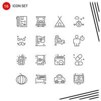 16 Universal Outlines Set for Web and Mobile Applications dad transportation user holiday travel Editable Vector Design Elements