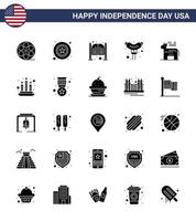 25 iconos creativos de estados unidos signos de independencia modernos y símbolos del 4 de julio de barra de salchicha americana entrada de frankfurt elementos de diseño de vector de día de estados unidos editables