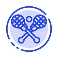 crosse palo de lacrosse palos línea punteada azul icono de línea vector