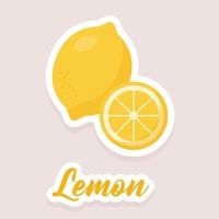 Cute vector sticker fruit lemon icon. Flat style.