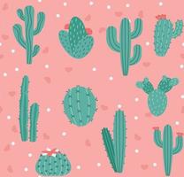 Seamless pattern with cactus and succulents, vector illustration in vintage style on white background.