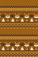 Knitted Christmas and New Year pattern in Tiger. Wool Knitting Sweater Design. Wallpaper wrapping paper textile print. vector