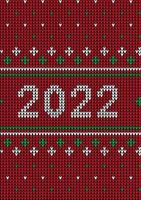 New Year Seamless Knitted Pattern with number 2022. Knitting Sweater Design. Wool Knitted Texture. Vector illustration
