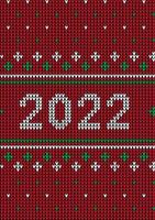 New Year Seamless Knitted Pattern with number 2022. Knitting Sweater Design. Wool Knitted Texture. Vector illustration