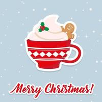 Christmas hot coffee in red cup. Vector illustration