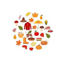 Colorful set with autumn elements flat style vector