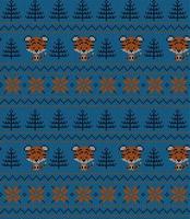 Knitted Christmas and New Year pattern in Tiger. Wool Knitting Sweater Design. Wallpaper wrapping paper textile print. vector