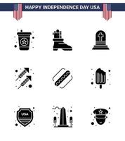 feliz día de la independencia 9 paquete de iconos de glifos sólidos para web y estados de impresión lápida americana fuegos artificiales de américa elementos de diseño vectorial editables del día de estados unidos vector