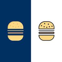 hamburguesa comida rápida comida rápida iconos planos y llenos de línea conjunto de iconos vector fondo azul