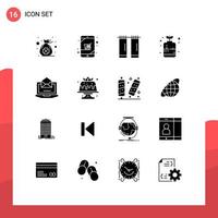 Modern Set of 16 Solid Glyphs and symbols such as mail server bathroom growth decorative Editable Vector Design Elements