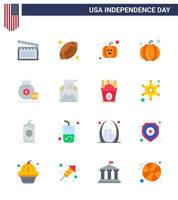 Happy Independence Day Pack of 16 Flats Signs and Symbols for greeting email american american bag Editable USA Day Vector Design Elements
