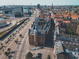 hito histórico de mejlborg en aarhus, dinamarca por drone foto