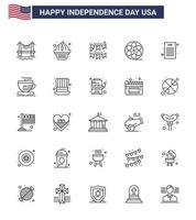 Happy Independence Day 4th July Set of 25 Lines American Pictograph of declaration video american play garland Editable USA Day Vector Design Elements