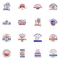 Happy fathers day greeting cards set 16 Blue and red Vector typography lettering Usable for banners print You are the best dad text design Editable Vector Design Elements