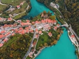 Drone views of Most na Soci in Slovenia photo