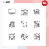 9 Universal Outlines Set for Web and Mobile Applications plumber thinking truck innovation creative Editable Vector Design Elements