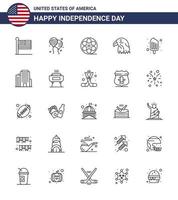 Set of 25 Modern Lines pack on USA Independence Day cream usa movis eagle animal Editable USA Day Vector Design Elements