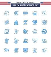 4th July USA Happy Independence Day Icon Symbols Group of 25 Modern Blues of american firework dog usa indianapolis Editable USA Day Vector Design Elements