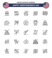 Big Pack of 25 USA Happy Independence Day USA Vector Lines and Editable Symbols of country badge party security shop Editable USA Day Vector Design Elements
