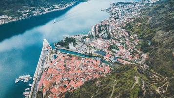 Drone views of Kotor's Old Town in Montenegro photo