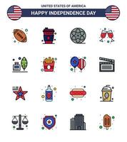 gran paquete de 16 estados unidos feliz día de la independencia líneas planas llenas de vector de estados unidos y símbolos editables de botella de tinta adobe movis copa de vino cerveza elementos de diseño de vector de día de estados unidos editables