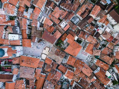 Drone views of Kotor's Old Town in Montenegro photo