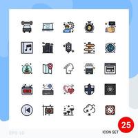 25 símbolos de signos de color plano de línea rellena universal de elementos de diseño de vector editables de equipo de concentración de arquitecto de meditación comprobada