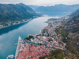 Drone views of Kotor's Old Town in Montenegro photo