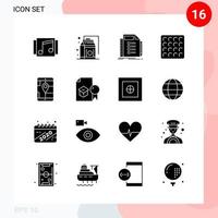 Vector Pack of 16 Icons in Solid Style Creative Glyph Pack isolated on White Background for Web and Mobile