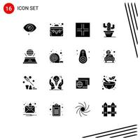 Mobile Interface Solid Glyph Set of 16 Pictograms of presentation hologram arrows world nature Editable Vector Design Elements