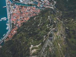 Drone views of San Giovanni's Castle in Kotor, Montenegro photo