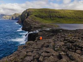 Bosdalafossur waterfall and Sorvagsvatn in Vagar, Faroe Islands photo