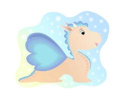 Colorful funny little dragon with wings on a colorful background with bubbles vector