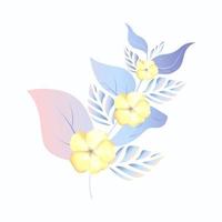 Pale blue branch with smooth color transitions and yellow flowers, isolated on a white background. Fashionable print in soft colors vector