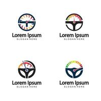 Steering Wheel and speedometer logo template. Driving school vector design.