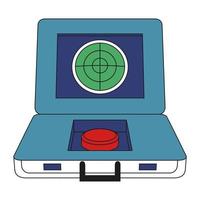 Open briefcase with nuclear red button and radar. vector