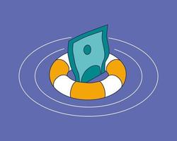 Banknote in a lifebuoy in isometric view. vector