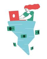 A female freelancer is making a swirl of money. vector