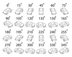 Rotation of the car in outline by 15 degrees for animation. vector