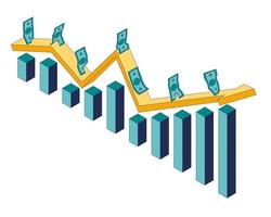 Banknotes are walking on the diagram with an arrow. vector